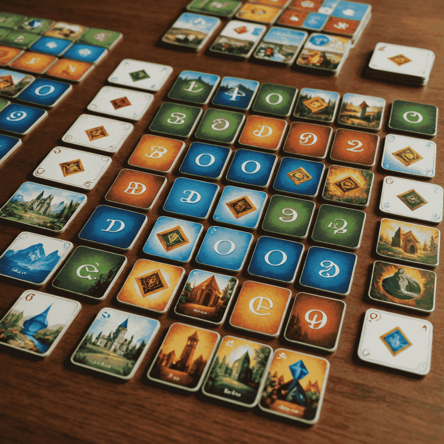 Splendor game setup with gem tokens, noble tiles, and development cards