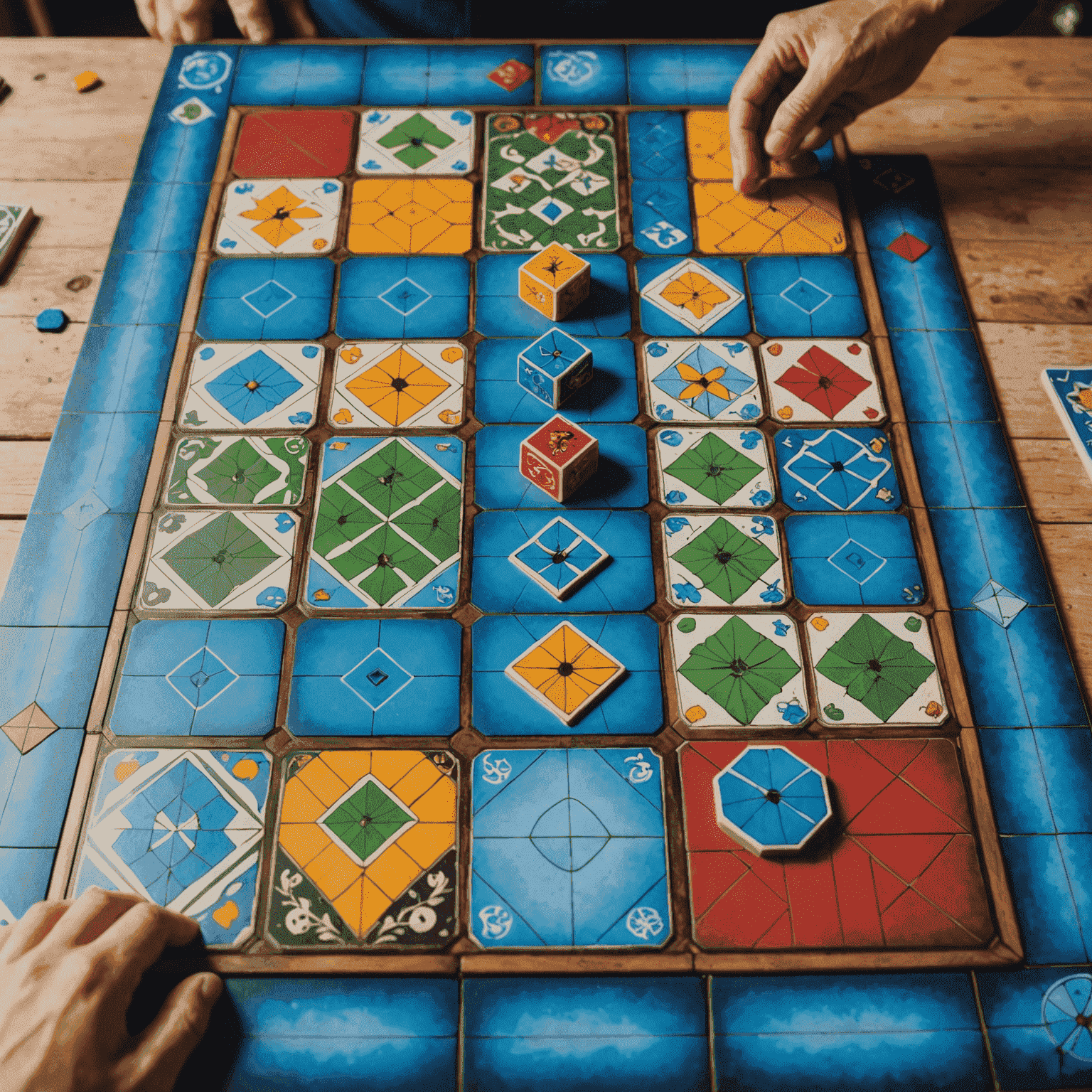 Azul game board with colorful tile pieces and player boards